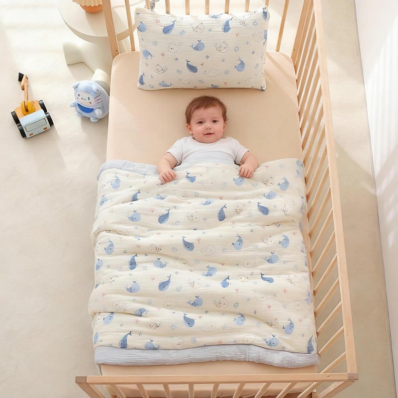CLoucl Cotton Muslin Toddler Comforter/Quilt,Ultra Soft & Breathble Muslin Toddler Blanket,All Season Baby Blankets for Boys and Girls, Machine Washable,41"x48" - Image 2